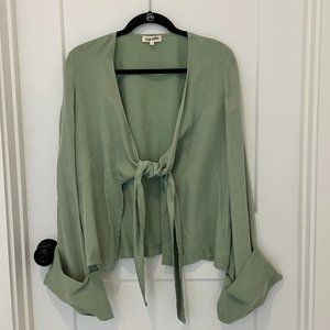 Djerf Avenue Green Long Sleeve Tie Blouse